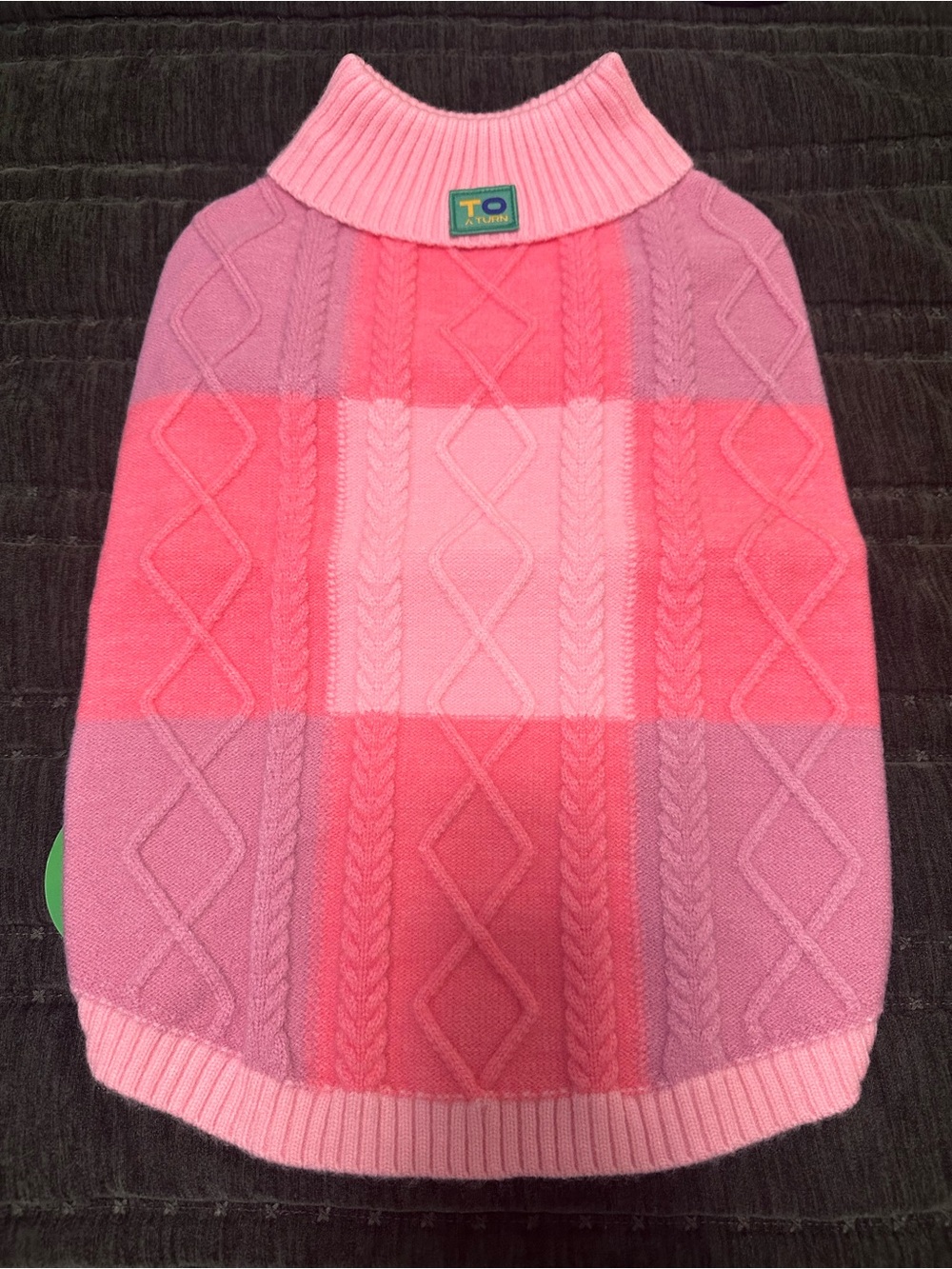 TO A TURN Pink Colorblock Cable Knit Dog Sweater | Cozy Turtleneck | NWT